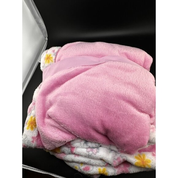 Le Bebe Pink Floral Baby Security Blanket 30” X 40” Fleece Raccoon Lovey NWT - Picture 6 of 6